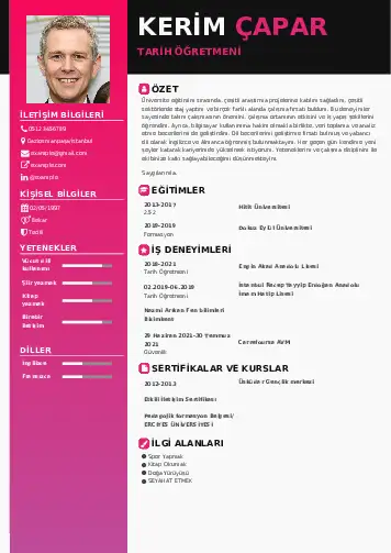 Tarih Öğretmeni Cv Örnekleri cv indir